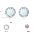 Round Treasure Blue Opal Gemstone CZ S925 Silver Stud Earrings